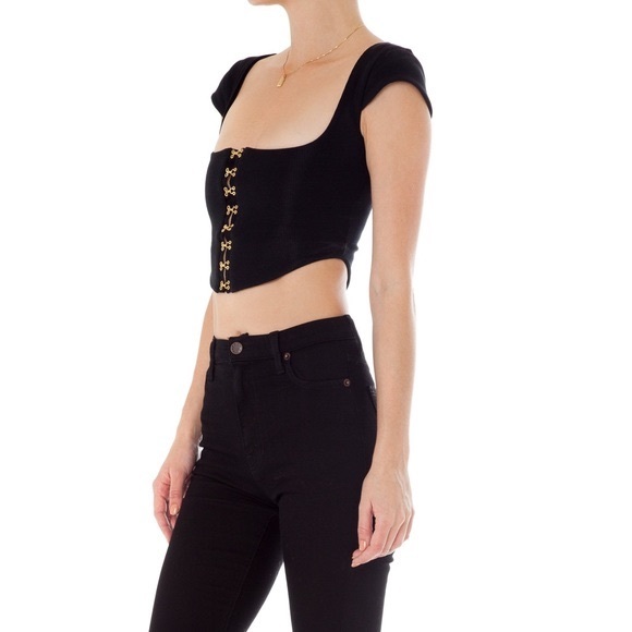 Are You Am I Zinha Crop Corset Tee Top in Black - Picture 4 of 11
